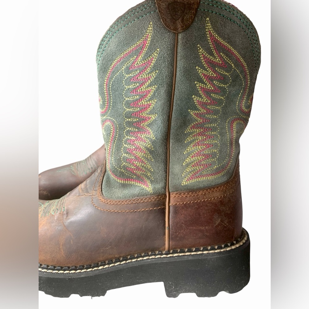 ARIAT Women’s Fatbaby Thunderbird Powder Brown/Teal/Pink Western Boots Size 8.5 - Picture 2 of 16